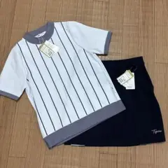 Tigora ストライプシャツとネイビースカートセット