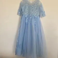 おまけ付き！水色刺繍入りチュールドレス140発表会　結婚式リングガール