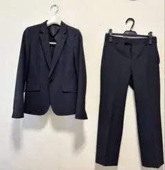 【洋服の青山】 ダークグレー ストライプ パンツスーツ上下 7号