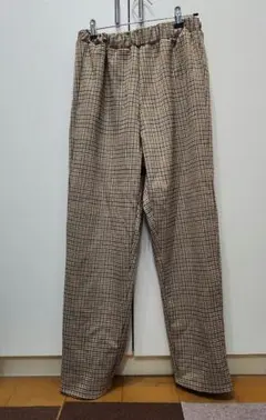 チェック柄 ワイドパンツ ベージュ系