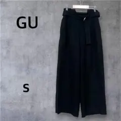 GU ジーユー ベルト付き起毛ワイドパンツ ブラック S