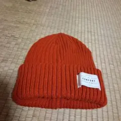 オレンジ ニット帽 アクリル100%