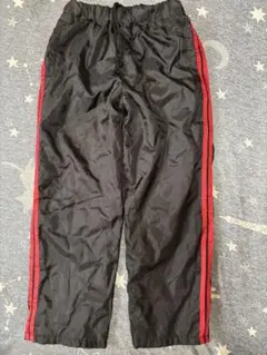 黒/赤 ストライプ ナイロンパンツ　シャカシャカパンツ