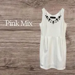 ピンクミックス Pink Mix 装飾付 ノースリーブワンピース 白 S〜M相当のサムネイル