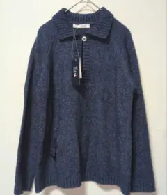 ネイビー ボタン付きハイネック ニットセーター　トップス　カーディガン