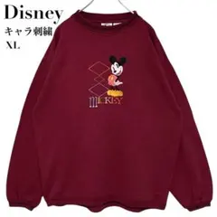 Disney ミッキーマウス スウェット トレーナー XL ボルドー キャラ刺繍