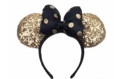 ミニーマウス風カチューシャ（金色・黒ドット）