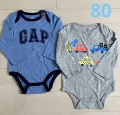 【新品】80cm babyGap 長袖ロンパース♡2枚セット(ロゴ&車柄)