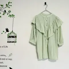 新品/Discoat/ 前後2Way フリルブラウス 7分袖 バンドカラー F