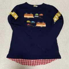 ミキハウス 重ね着風 ロンT 140 日本製 輸送車 電車 ネイビー