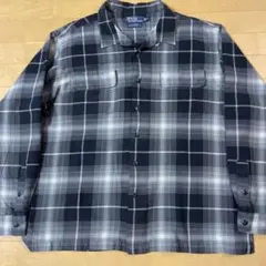 超スペシャル 90s ラルフローレン STEWARD オンブレ シャツ L 黒 90's Polo Ralph Lauren オンブレチェック柄 オープンカラーシャツ