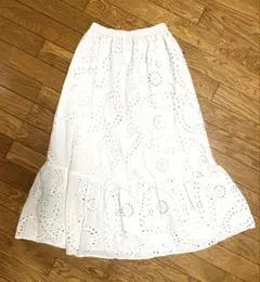 GU ティアードレーススカート　ホワイト　コットン100% ウエストゴム