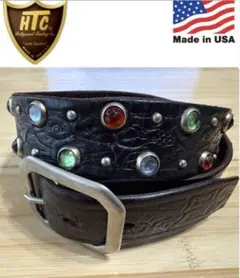 ⭐️HTC⭐️マルチカラーストーン⭐️ブラックレザー(茶芯)×シルバースタッズ⭐️34