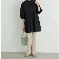 earth music&ecology リブパンツ ベージュ