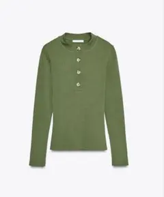 ZARA 新品 ボタン付きリブ編みTシャツ S