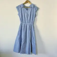 JUSGLITTY ノースリーブシャツワンピース 青白ストライプ