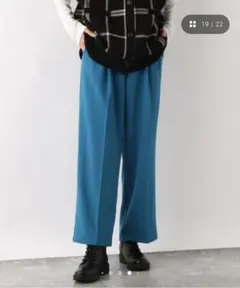 【美品】GLOBAL WORK　ウツクシルエットワイドパンツ　ブルー　ストレッチ