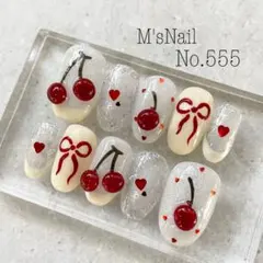 ネイルチップ ジェルネイル さくらんぼ 韓国 Y2k フレンチ キラキラ 春