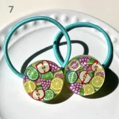 ヘアゴム　2個セット　レジン×ミニチュアフルーツ　ハンドメイド　レモンソーダ
