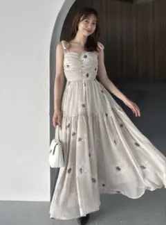プリントショルダーリボンワンピース