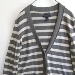42　TOMMYHILFIGER　薄手ニットカーディガン　S　灰　乳白　US古着