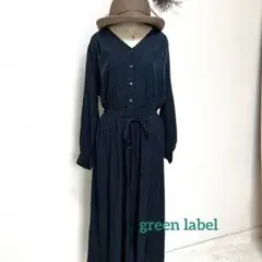 グリーンレーベルリラクシング　ネイビー・グリーンドット Vネックロングワンピース