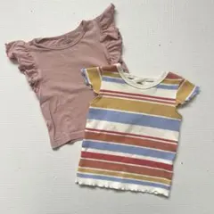 即発送！90cm BREEZE 女の子半袖トップス2枚セット ピンク ボーダー