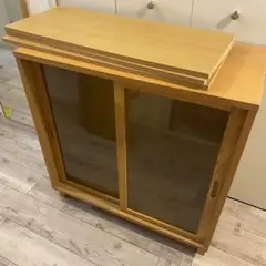 無印良品　木製キャビネット　ガラス引き戸 美品】無印良品 キャビネット ガラス戸 引戸 廃盤品 MUJI (無印