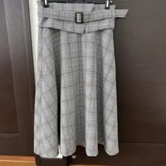 ロペピクニック　チェック柄スカート　ミモレ丈　グレー