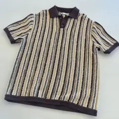 ❤️新品　ZARA メンズ　ストライプニットポロシャツ茶色系❤️