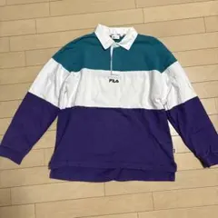 FILA 長袖ラガーシャツ　ポロシャツ ホワイト/ターコイズ/パープル