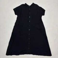 nest Robe スミクロ 麻100 ギャザーネックワンピース 半袖 リネン