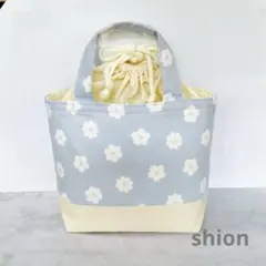 ＊ハンドメイド 巾着付きミニトートランチバッグポーチ ブルー