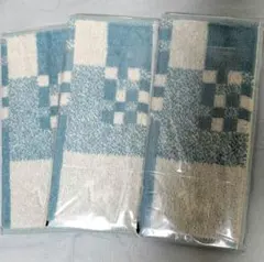 水色と白のチェック柄タオルハンカチ3枚セット