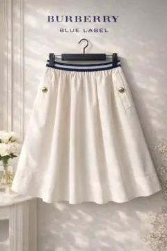 極美品 バーバリーブルーレーベル フレアスカート 白 38 春上品