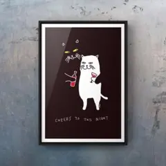 ★A4フレーム付き★オリジナル アートポスターCHEERS CAT 猫