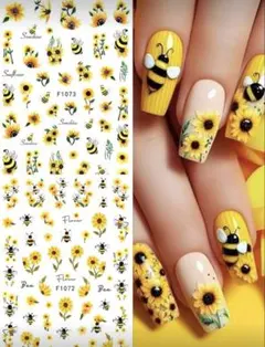 【317】2枚セット♡ひまわりとミツバチのネイルシール