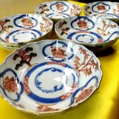 有田焼　伊万里焼　古伊万里　金彩　色絵　小皿　深皿　なます皿　小鉢　5寸皿5客① 有田焼 伊万里焼 古伊万里 金彩 なます皿 小皿 小鉢 5寸皿5客セット ②