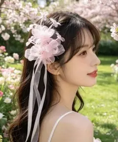 ブライダル　ヘアアクセサリー ヘアピン　フラワー パール リボン　2個セット