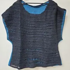 透かし編みニットベスト 黒と青