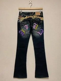 RIOBERA 刺繍 ラメ フレアデニム Y2K flared jeans