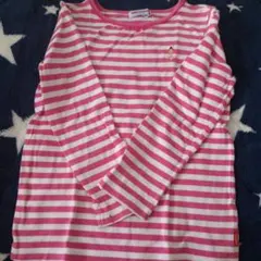 長袖カットソー ピンクと白のストライプ　mikiHOUSE