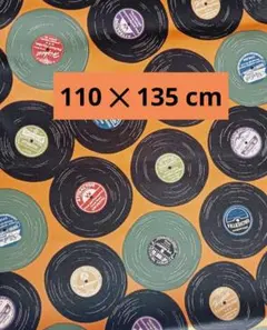 レコード柄　オックス布【オレンジ】