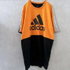 アディダス 半袖Tシャツ バイカラーロゴ M オレンジ 黒 スポーツ ストリート