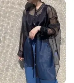 JEANASIS　バンドカラーブラックシアーシャツ