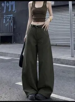 ワイドパンツ カーキ イージーパンツ