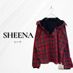 【新品 タグ付 】シーナ チェックレイヤードシャツ M 赤 重ね着風