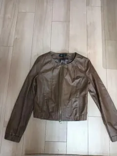 INDIVI ブラウン レザー ノーカラージャケット 40