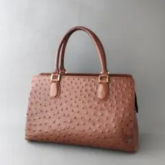 GENUINE OSTRICH ✨ 本革 ハンドバッグ ブラウン ミニボストン - メルカリ