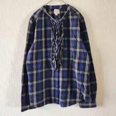 【UNIQLO】（XL）フランネルフロントフリルスタンドカラーシャツ/羽織り
